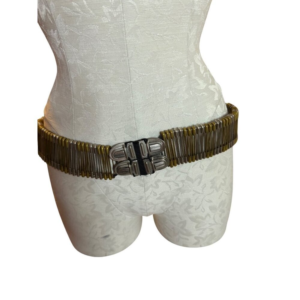 Vintage Unisex Metal Safety Pin Statement Belt Brass Silver 34 inches Punk Rare - Picture 8 of 16